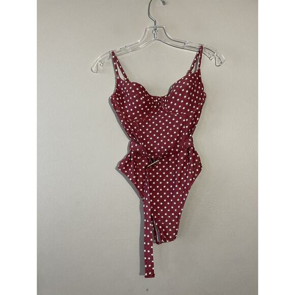 We Wore What Danielle One Piece Star Print Belted One Piece Bathing Suit Small - Picture 1 of 8